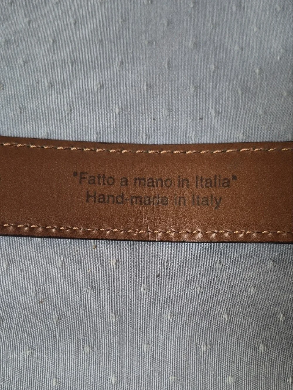 Handmade Italian Cognac Leather Belt with Brushed Silver Buckle Mens 36 Classic